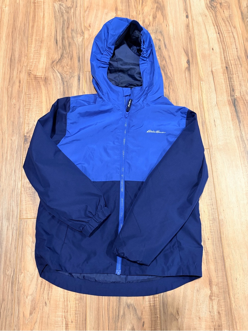 Eddie Bauer Two-Tone Blue Hooded Raincoat